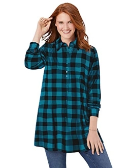 Women's Plus Size Plaid Knit Tunic With Collar