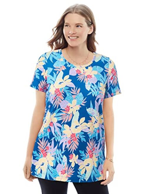 Woman Within Women's Plus Size Perfect Printed Short-Sleeve Scoop-Neck Tee Shirt