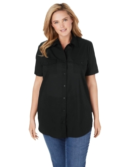 Women's Plus Size Short-Sleeve Cotton Campshirt Shirt