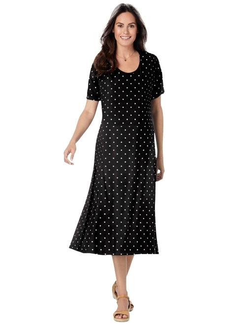 Woman Within Women's Plus Size Short Sleeve Fit & Flare Dress Dress