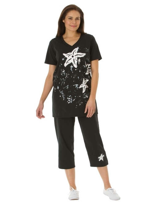 Woman Within Women's Plus Size Starfish Tunic And Capri Set