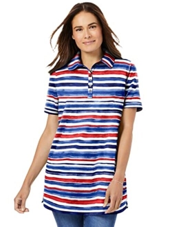 Women's Plus Size Perfect Printed Short-Sleeve Polo Shirt