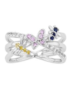 Unbranded Sterling Silver Multicolored Lab-Created Sapphire Butterfly Ring