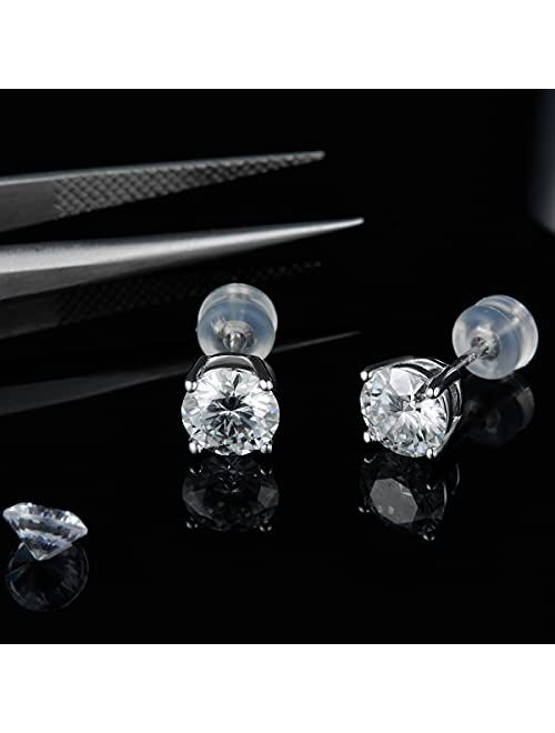 Topfook Moissanite Stud Earrings Lab Created Diamond 18K White Gold Plated 925 Sterling Silver Earring Jewelry Gifts for Women Men