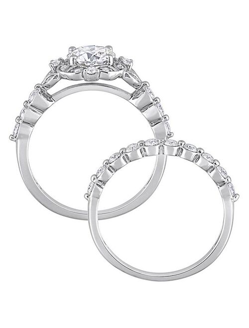 Stella Grace Sterling Silver 1 3/5 Carat T.W. Lab-Created Moissanite Halo Engagement Ring Set