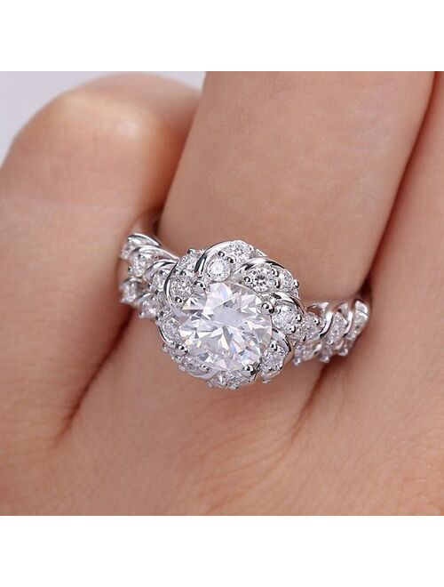 Stella Grace Sterling Silver 1 7/8 Carat T.W. Lab-Created Moissanite Halo Engagement Ring Set