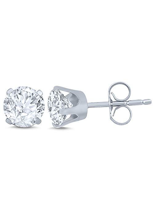 Cynergy 14k Gold Natural Diamond Round 4 Prong Stud Earring in Multiple Sizes