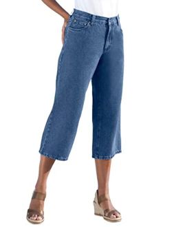 Women's Plus Size Back-Elastic Waist Perfect Capri Jean