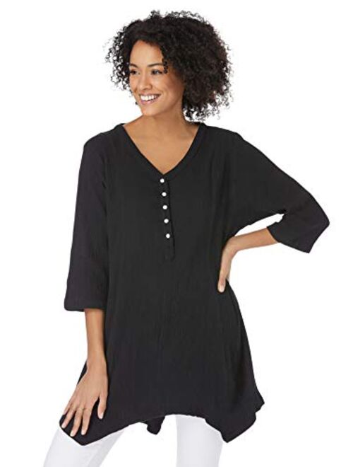 Woman Within Women's Plus Size V-Neck Henley Tunic