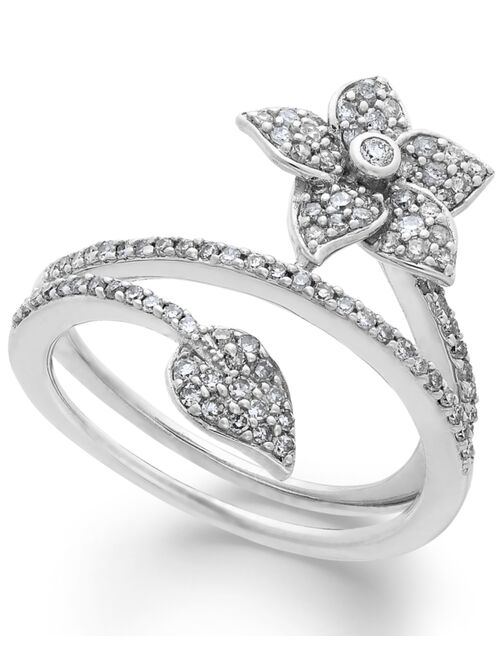 Macy's Diamond Wrap-Around Flower Ring in Sterling Silver (1/2 ct. t.w.)