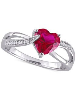 Macy's Lab-Created Ruby (1-5/8 ct. t.w.) & Diamond (1/20 ct. t.w.) Heart Ring in Sterling Silver