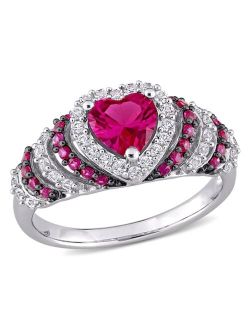 Macy's Created Ruby (1 1/3 ct. t.w.) and Created White Sapphire (3/8 ct. t.w.) Heart Vintage Style Ring in Sterling Silver