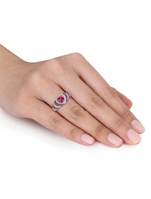 Macy's Created Ruby (1 1/3 ct. t.w.) and Created White Sapphire (3/8 ct. t.w.) Heart Vintage Style Ring in Sterling Silver