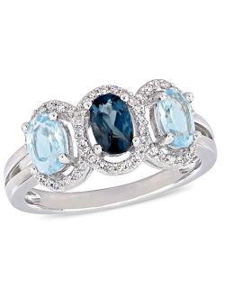 Macy's Blue Topaz (1-3/5 ct.t.w.) and Diamond (1/5 ct.t.w.) 3-Stone Halo Ring in Sterling Silver