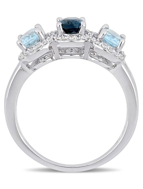 Macy's Blue Topaz (1-3/5 ct.t.w.) and Diamond (1/5 ct.t.w.) 3-Stone Halo Ring in Sterling Silver