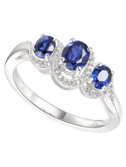 Macy's Sapphire (3/4 ct. t.w.) & Diamond (1/10 ct. t.w.) Statement Ring in Sterling Silver