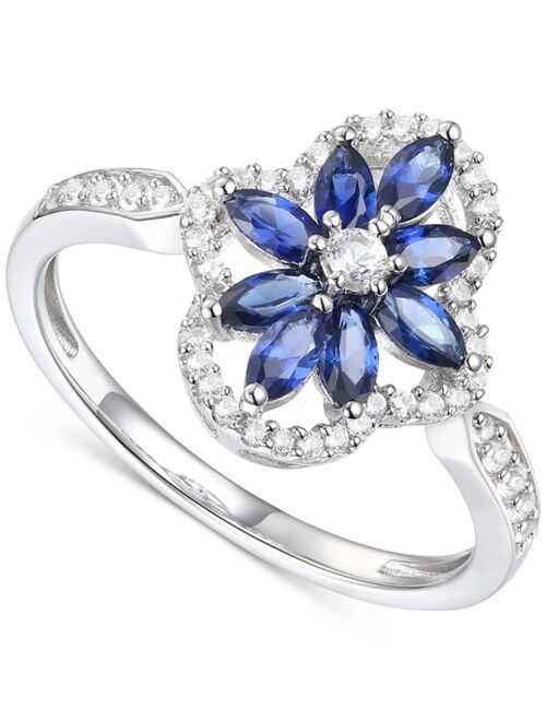 Macy's Lab-Created Sapphire (1 1/3 ct. t.w.) & Lab-Created White Sapphire (1/3 ct. t.w.) Flower Halo Ring in Sterling Silver (Also in Lab-Created Ruby & Lab-Created Emera
