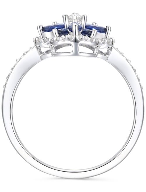 Macy's Lab-Created Sapphire (1 1/3 ct. t.w.) & Lab-Created White Sapphire (1/3 ct. t.w.) Flower Halo Ring in Sterling Silver (Also in Lab-Created Ruby & Lab-Created Emera