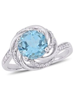 Macy's Blue Topaz (2-1/3 ct.t.w.), White Topaz (1/8 ct. t.w.) and Diamond Accent Interlaced Swirl Halo Ring in Sterling Silver