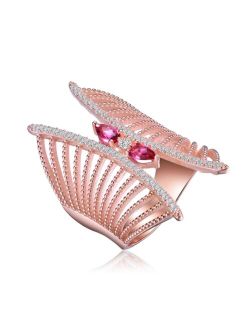 Genevive Sterling Silver Rose Gold Plated Red Cubic Zirconia Accent Butterfly Design Setting Ring