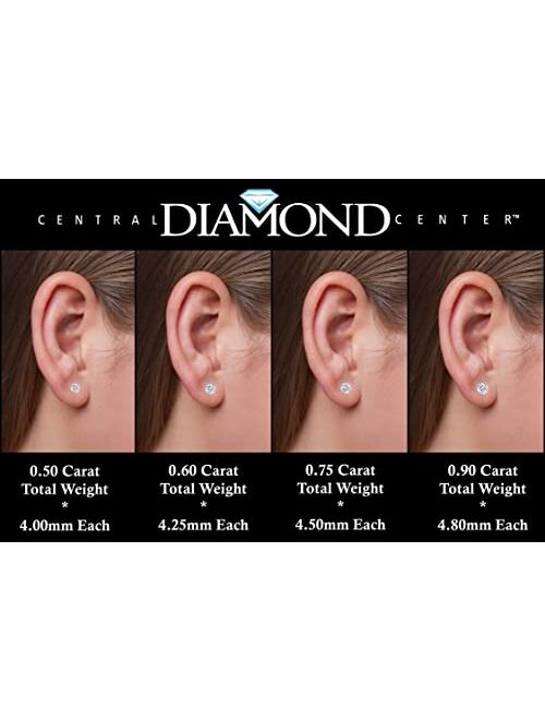 Central Diamond Center 0.20ct to 2.00ct Round Diamond Stud Earrings Lab Created (G-H VS-SI) 14K Solid Gold Threaded or Friction
