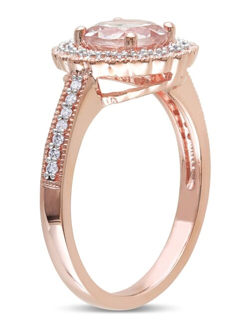Delmar Morganite (1-1/6 ct. t.w.) and Diamond (1/8 ct. t.w.) Floral Halo Ring in 18k Rose Gold Over Silver