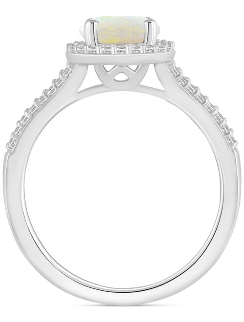 Macy's Opal (3/4 ct. t.w.) & Diamond (1/4 ct. t.w.) Halo Split Shank Ring in Sterling Silver