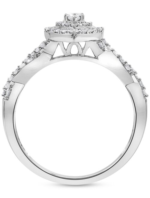 Macy's Diamond Teardrop Halo Cluster Twist Shank Ring (1/2 ct. t.w.) in 10k White Gold