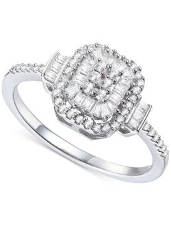 Promised Love Diamond Baguette & Round Cluster Ring (1/3 ct. t.w.) in Sterling Silver