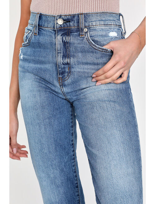 DAZE DENIM Straight Up Medium Wash Distressed High-Rise Denim Jeans
