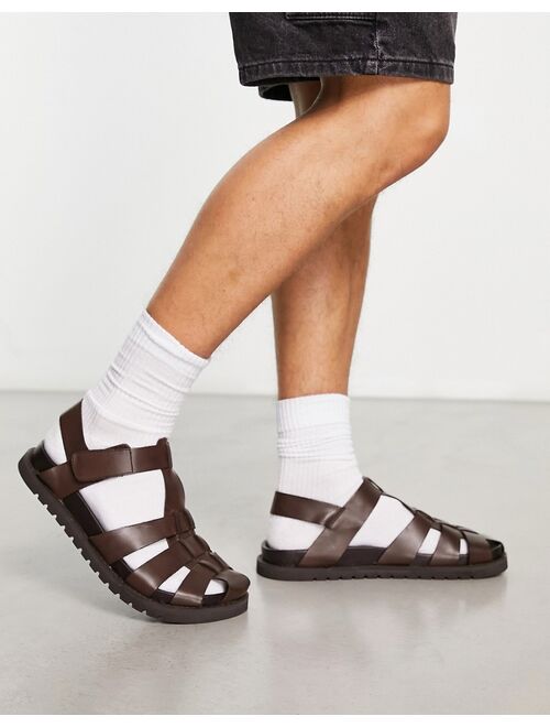 ASOS DESIGN fisherman sandals in brown leather on chunky sole