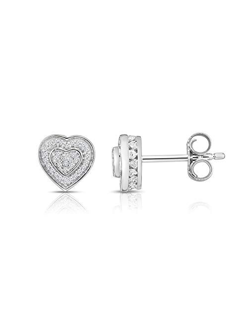 NATALIA DRAKE 1/10 Cttw Small Diamond Stud Earrings for Women in Rhodium Plated Sterling Silver (Color H-I/Clarity I2-I3)