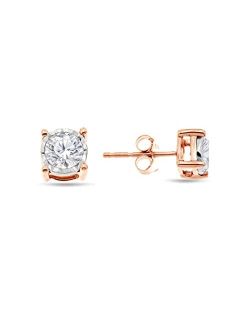 NATALIA DRAKE 1/10-1/2 Cttw Round Brilliant Cut Diamond Stud Earrings for Women in Sterling Silver Miracle Plate (Color H-I/Clarity I1-I2)