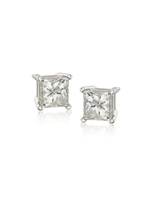 Ross-Simons Princess-Cut Diamond Stud Earrings in 14kt White Gold I-J Color I2 Clarity