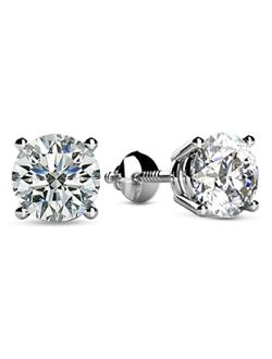 Natural Round Brilliant Solitaire Diamond Stud Earrings for Women 4 Prong Screw Back (G-H Color SI2-I1 Clarity)