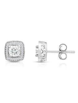 NATALIA DRAKE 1/4 Cttw Square Diamond Earrings Studs for Women in Sterling Silver (Color H-I/Clarity I2-I3)