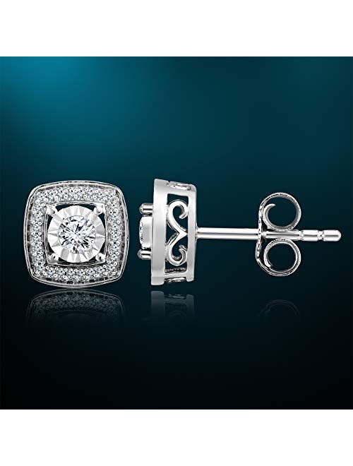 NATALIA DRAKE 1/4 Cttw Square Diamond Earrings Studs for Women in Sterling Silver (Color H-I/Clarity I2-I3)