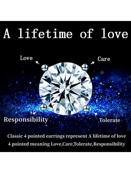 Dolphinlove Diamond Earrings for Women Men Gifts for Wife Mom Girlfriend Moissanite Stud Earrings 1ct-4ct 18K White Gold Plated 925 Sterling Silver Studs with Screw Ear B