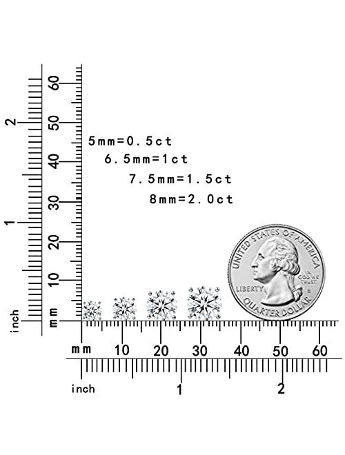 Dolphinlove Diamond Earrings for Women Men Gifts for Wife Mom Girlfriend Moissanite Stud Earrings 1ct-4ct 18K White Gold Plated 925 Sterling Silver Studs with Screw Ear B