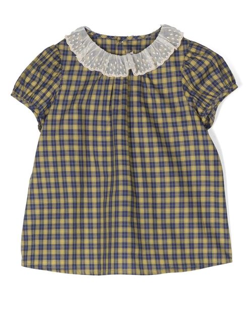 Bonpoint check-pattern lace-trim blouse