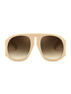 Oversized Square Sunglasses Women Men Round Shield Sunglasses Vintage Plastic Thick Frame Shades B2745