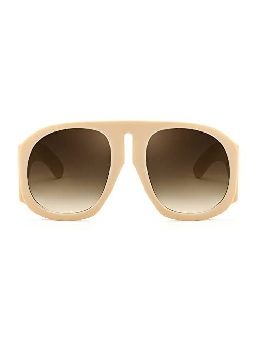 FEISEDY Oversized Square Sunglasses Women Men Round Shield Sunglasses Vintage Plastic Thick Frame Shades B2745