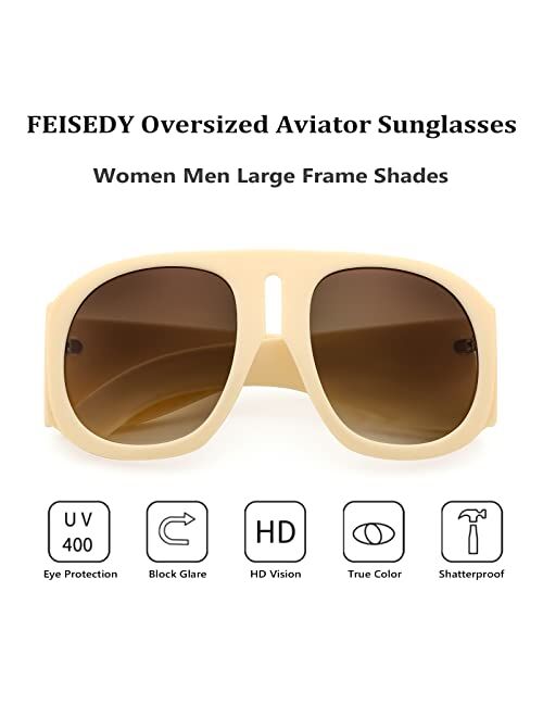FEISEDY Oversized Square Sunglasses Women Men Round Shield Sunglasses Vintage Plastic Thick Frame Shades B2745