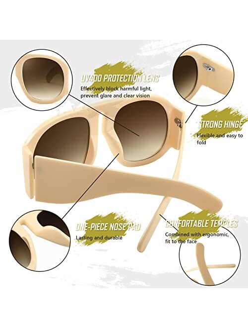 FEISEDY Oversized Square Sunglasses Women Men Round Shield Sunglasses Vintage Plastic Thick Frame Shades B2745