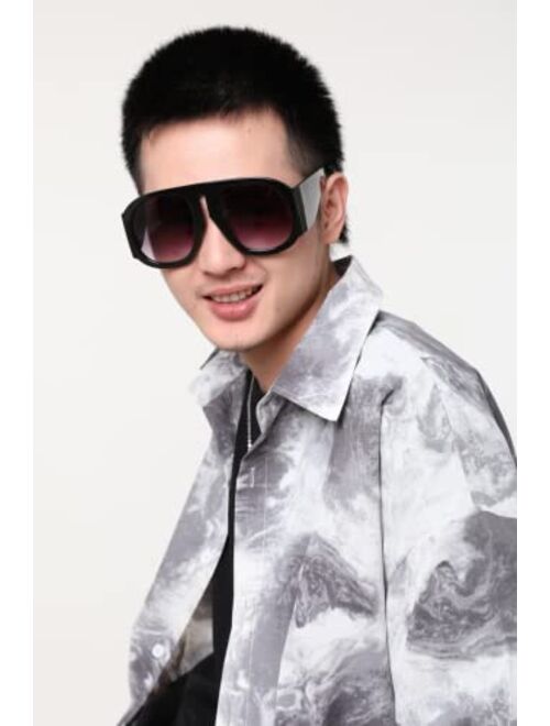 FEISEDY Oversized Square Sunglasses Women Men Round Shield Sunglasses Vintage Plastic Thick Frame Shades B2745