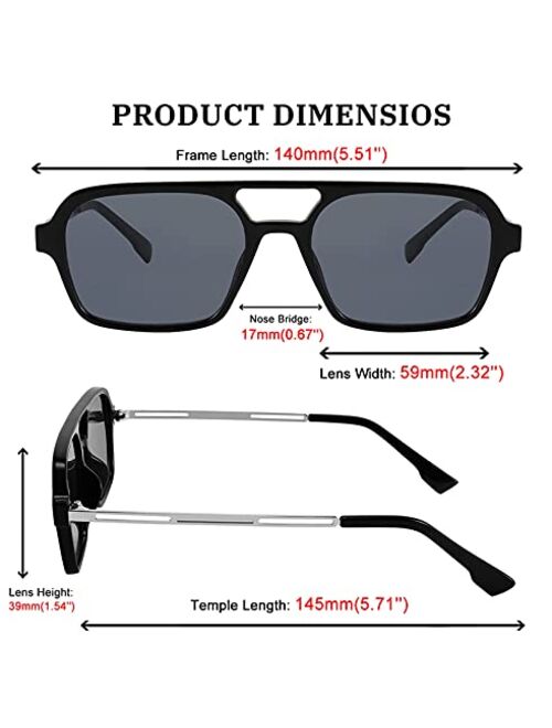 FEISEDY Vintage Square 70s Flat Aviator Sunglasses Women Men Metal Design Shades B2752