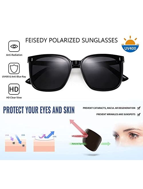 FEISEDY Women Oversized Vintage Polarized Sunglasses Square Cute Trendy Classic Simple Men B2758