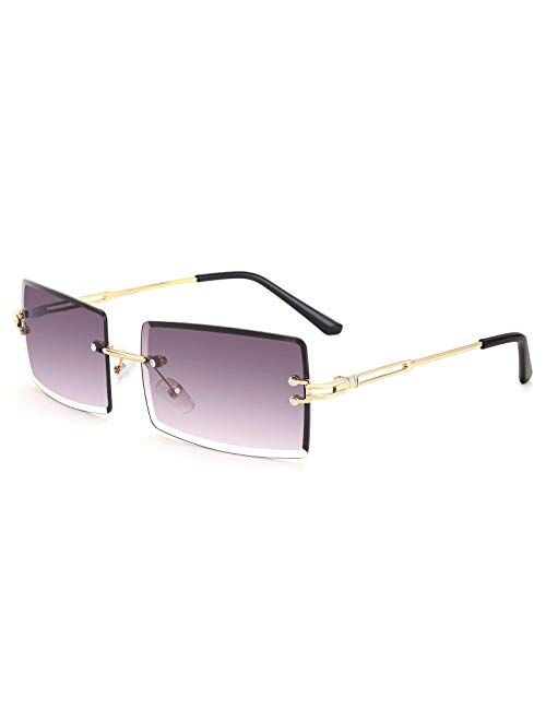 FEISEDY Vintage Rimless Sunglasses Rectangle Frameless Candy Color Glasses Women Men B2642