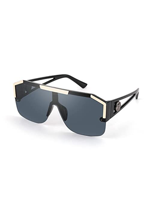 FEISEDY Square Flat Top Shield Sunglasses One Piece Frameless Stylish Women Men UV400 B2765