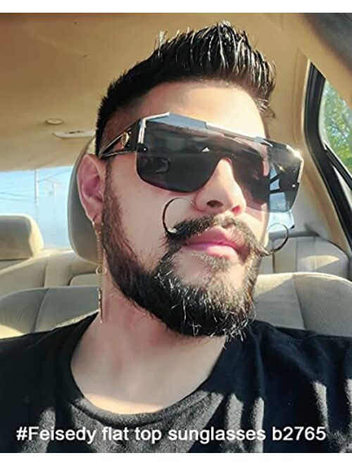 FEISEDY Square Flat Top Shield Sunglasses One Piece Frameless Stylish Women Men UV400 B2765